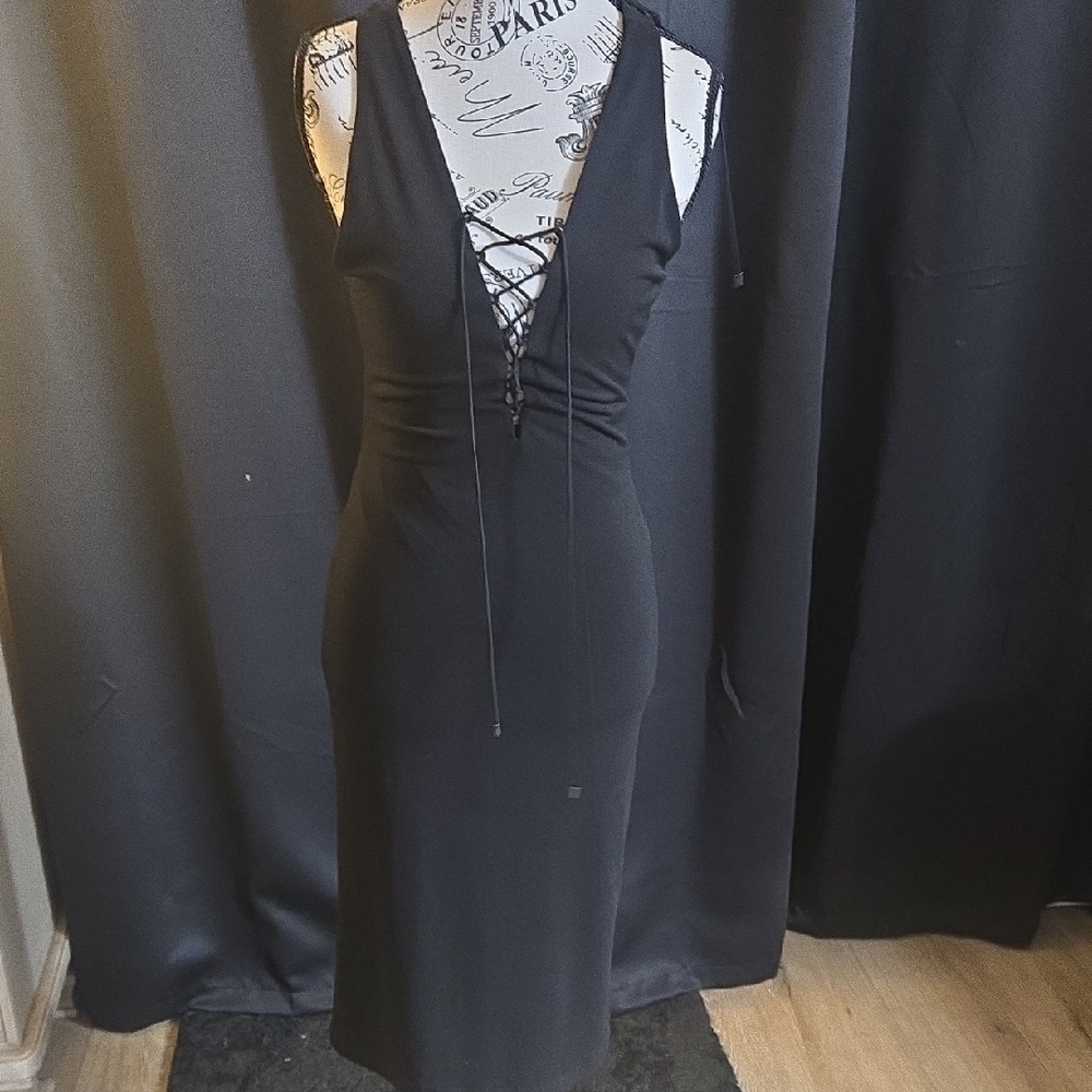 Haute Hippie Black Backless Lace-Up Dress
